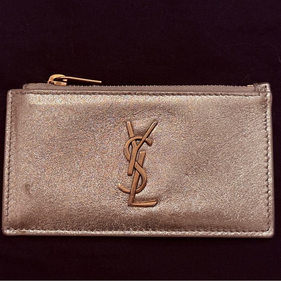 Yves Saint Laurent Metallic Gold Leather Zippered Cardholder Wallet - Picture 1 of 5